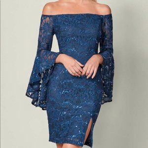 Venus Off the Shoulder- Bell Sleeve - Blue Cocktail Dress - Size 8